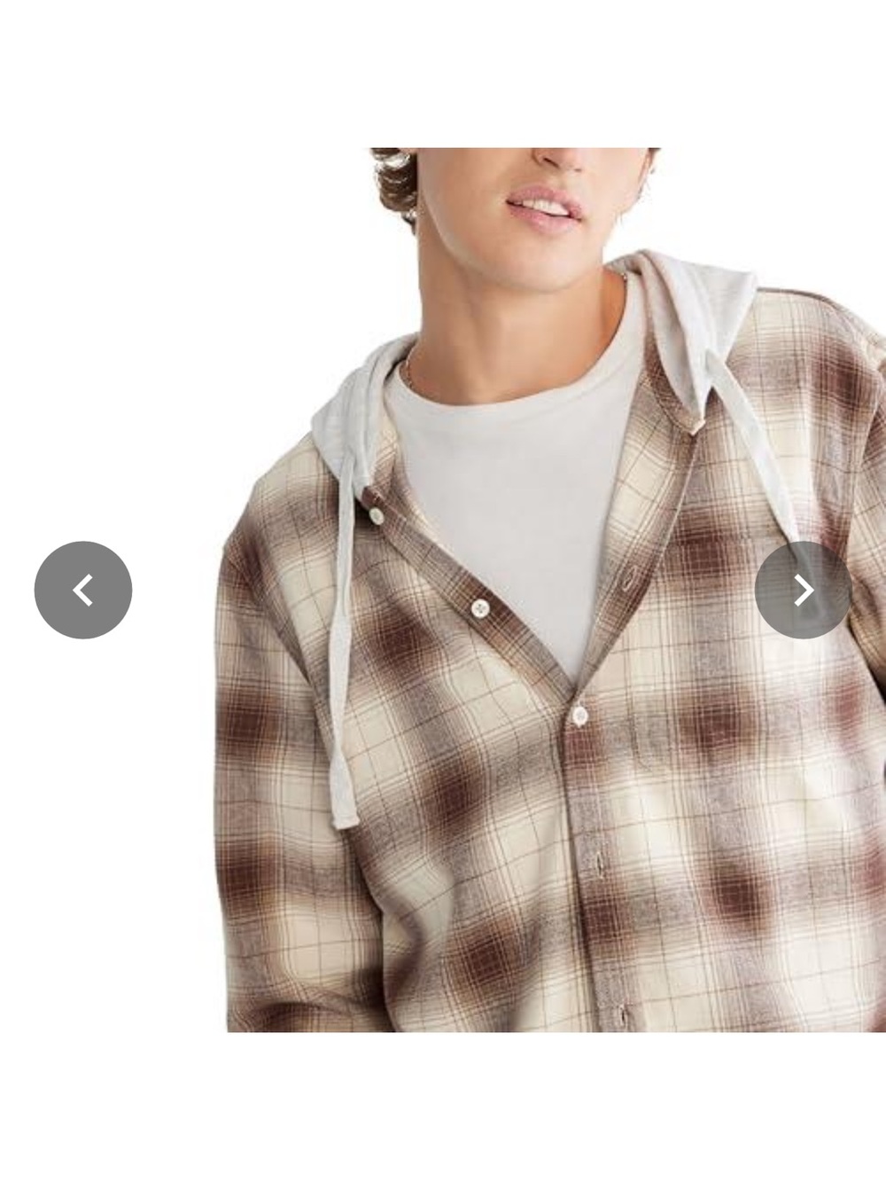Aeropostale Brown and Cream Plaid Hooded Flannel Shirt